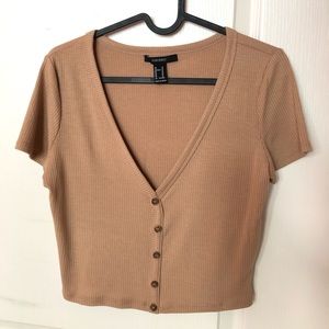 FOREVER21 Ribbed, Button-Up Cropped Tee - Size M